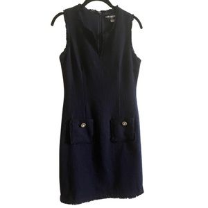 Karl Lagerfeld Paris Sleeveless Tonal Tweed Pocket Sheath Dress